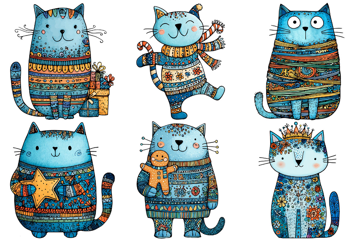 Quirky Christmas Cat Clipart, an Illustration by Pixels.Craft (Photo 5 of 6)