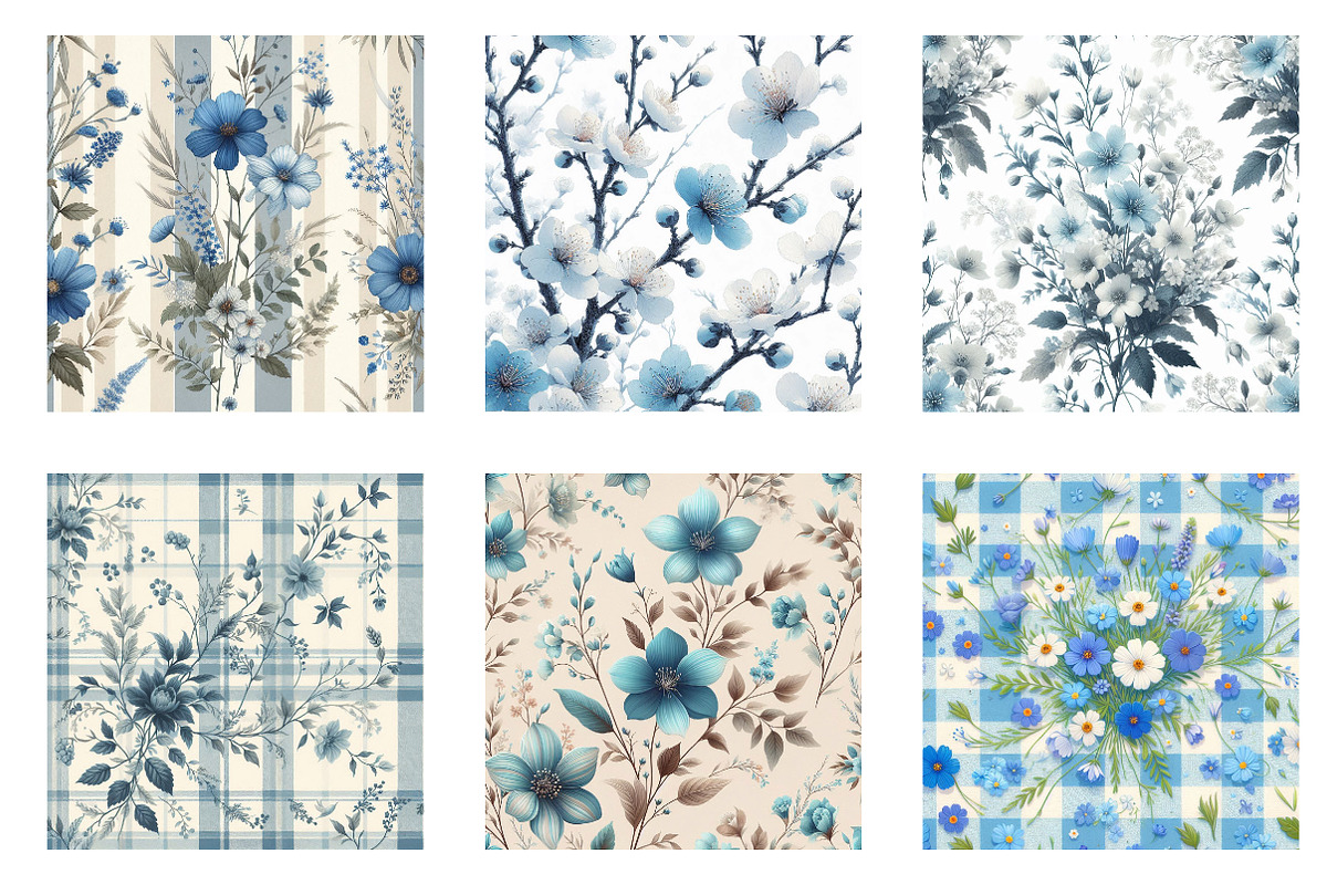 Blue Floral Wildflower Digital Paper, an Illustration by CreationArt (Photo 2 of 5)