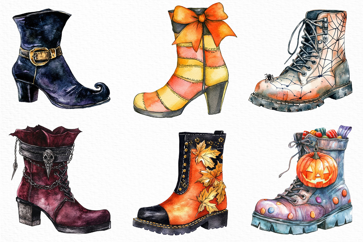 Watercolor Halloween Boots Clipart, an Illustration by Craft Nest (Photo 3 of 6)