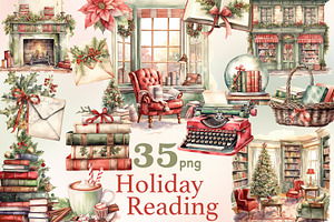 Holiday Reading Clipart, a Seasonal Illustration by GlamArtZhanna