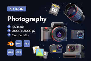 20 Photography 3D Icon Set, an Object 3D Model by Bilicube Studio