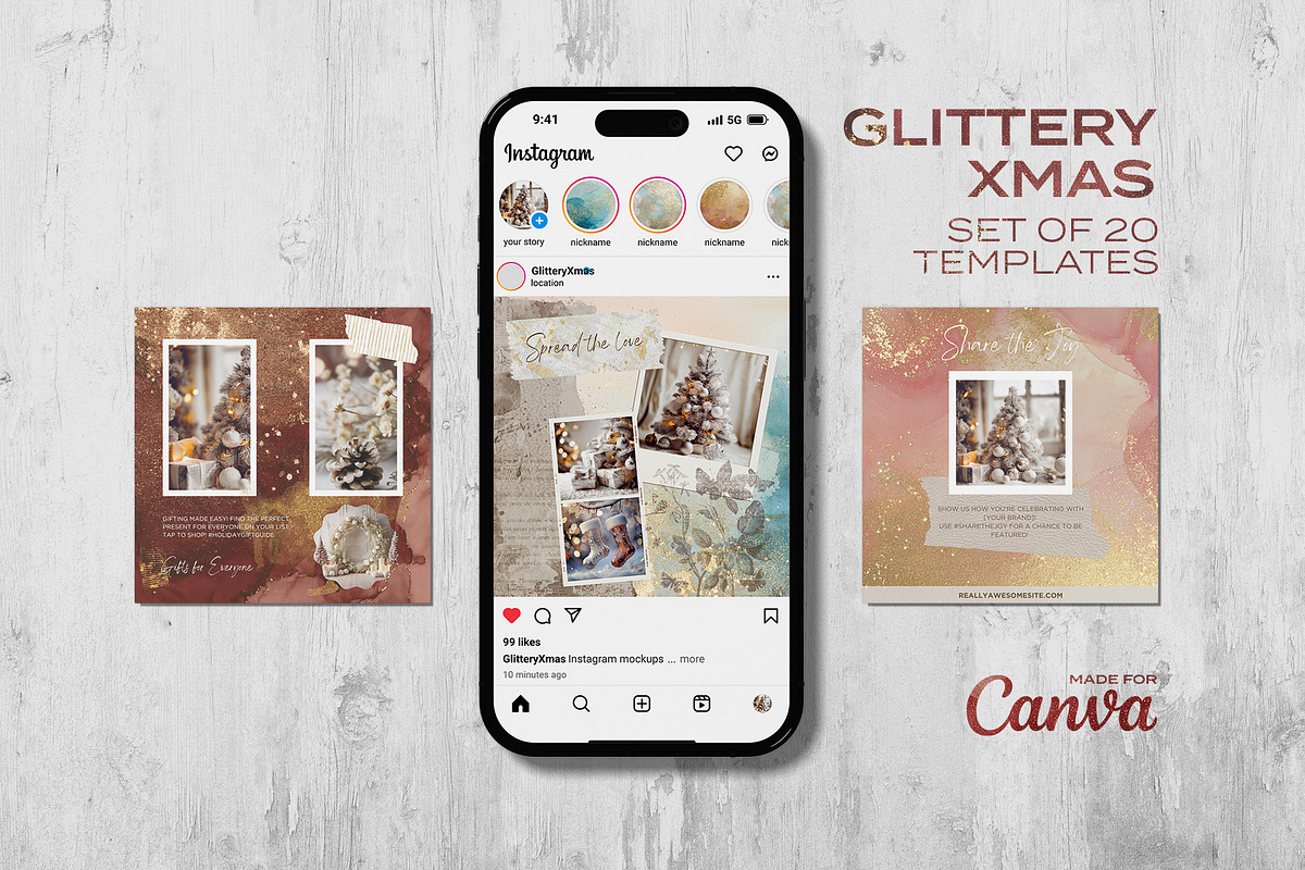 GlitteryXmas Instagram Canva templates preview 4