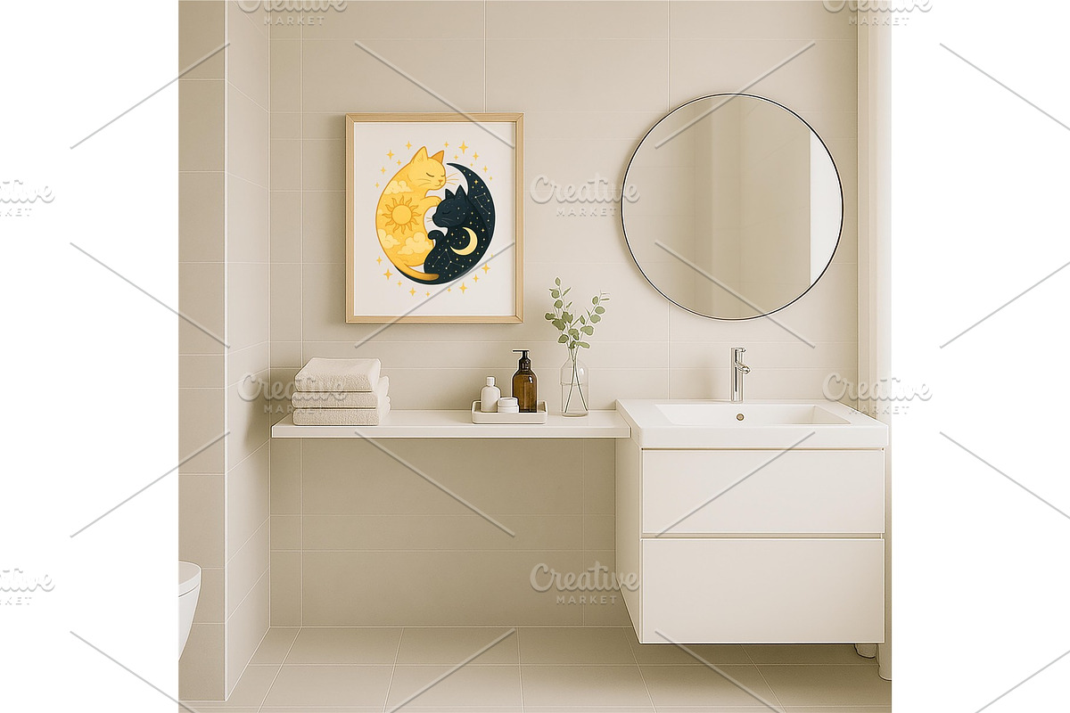 Sun and Moon Yin Yang Cats Wall Art, a Background Graphic by LaseredNinja (Photo 5 of 7)