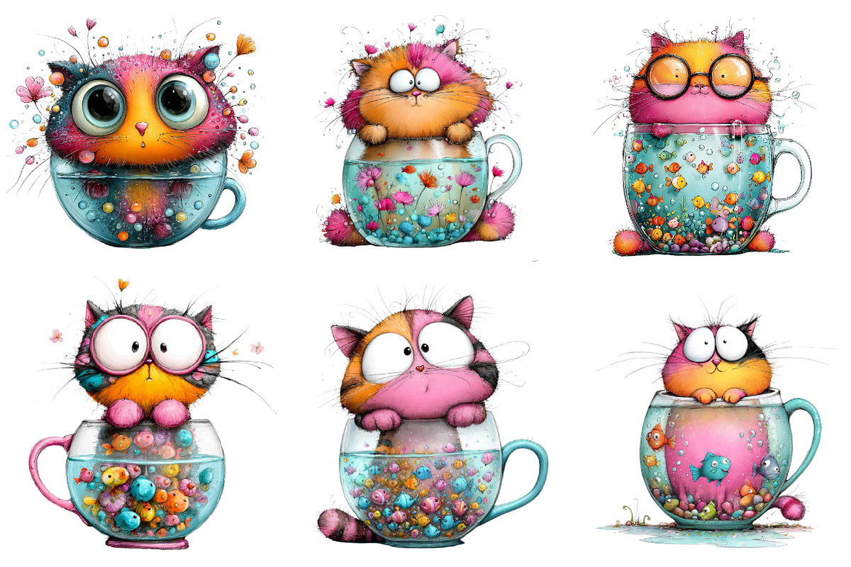 Fishbowl Whimsical Cat Clipart, an Illustration by CreationArt (Photo 4 of 5)