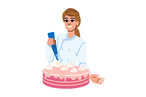 Pastry chef decorating cake with, a Person Illustration by pikepicture