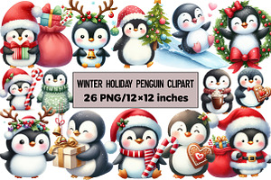 Winter Holiday Penguin Clipart, an Illustration by Design Market