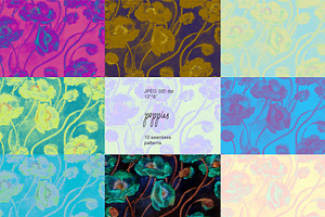 Poppies Seamless Watercolor Set