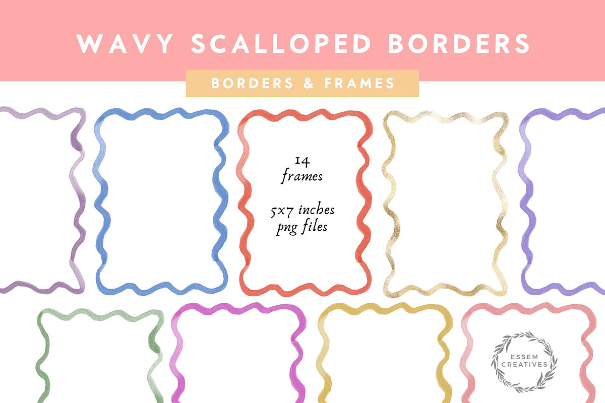 Wavy Scallop Borders & Frames, a Decorative Illustration by Essem Creatives (Photo 1 of 4)