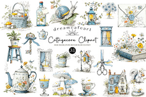 Cottagecore Clipart Hand Drawn Set, an Illustration by DreamCafeArt