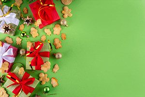 Christmas cookies background with various gingerbread man biscui, a Photo by Rimma