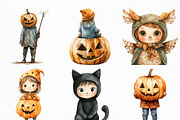 Vintage Halloween Children Clipart, an Illustration by Craft Nest (Thumbnail 2 of 6)