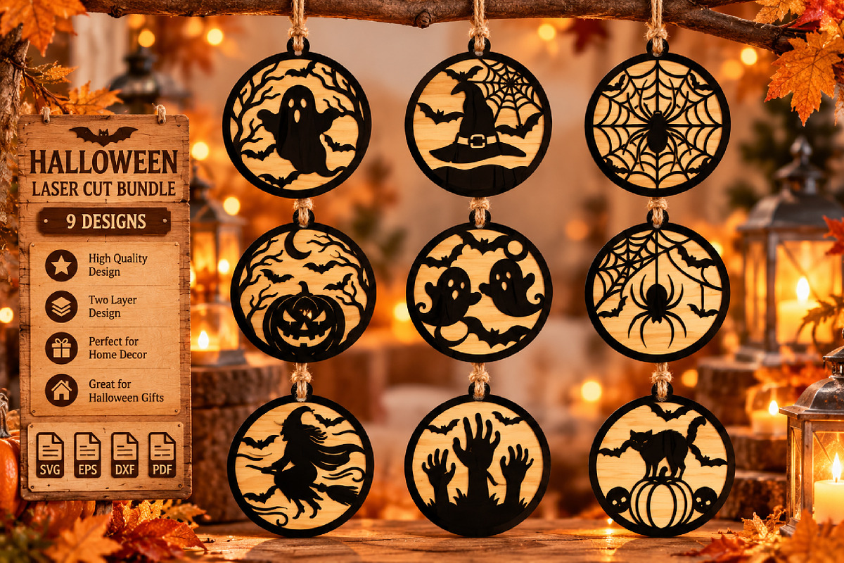Halloween Ornaments Laser Cut SVG, an Object Graphic by DreamCafeArt (Photo 1 of 9)