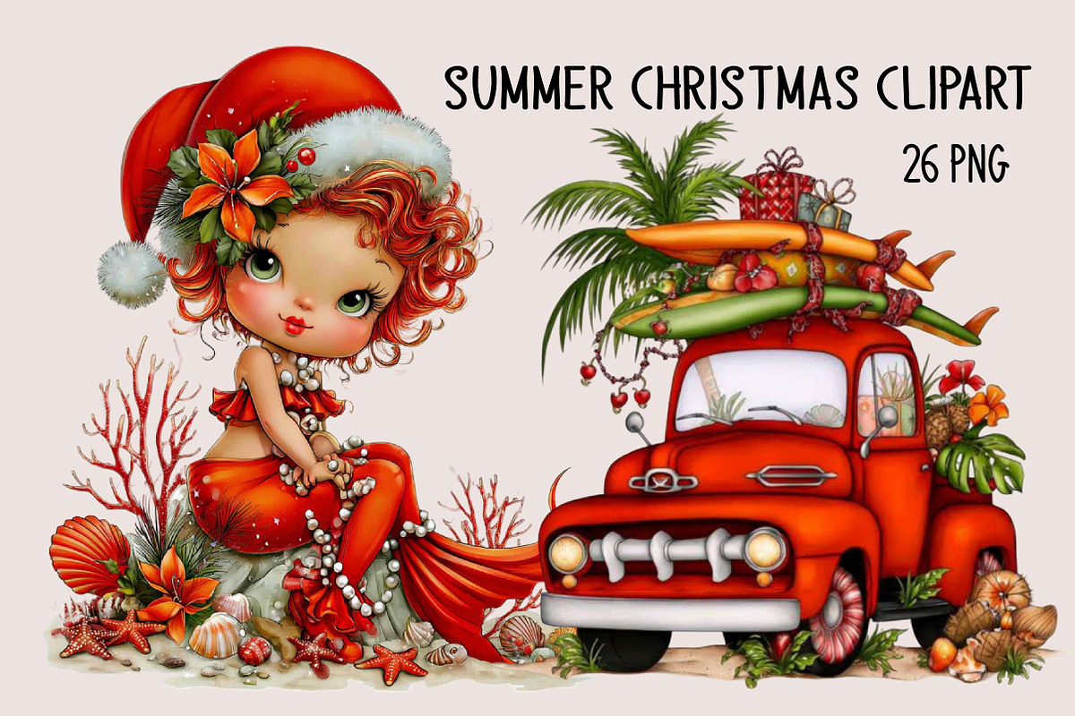 Summer Christmas Clipart Bundle., a Seasonal Illustration by SVGArt (Photo 1 of 5)