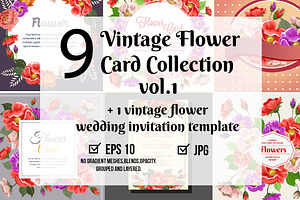 9 Vintage Flower Card Collection