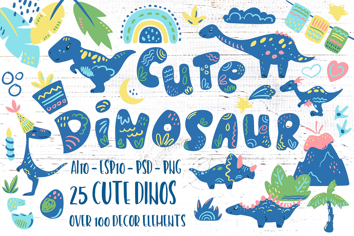 Cute Dinosaur Vector Clipart, an Animal Illustration by RabbitAndPencil (Photo 1 of 10)