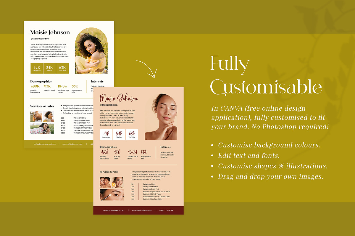One Page Media Kit for Influencers, a Brochure Template by RWstudio (Photo 3 of 5)