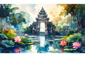 Sacred stone gate rises above lotus, a Nature Photo by Igor Tichonow