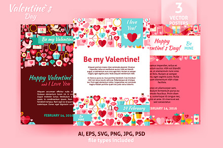 Valentine Day Vector Flat Posters, a Poster Template by Anna_leni