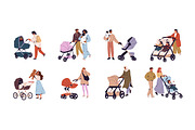 Families, parents with strollers set, a Person Illustration by PaperTrident (Thumbnail 1 of 9)