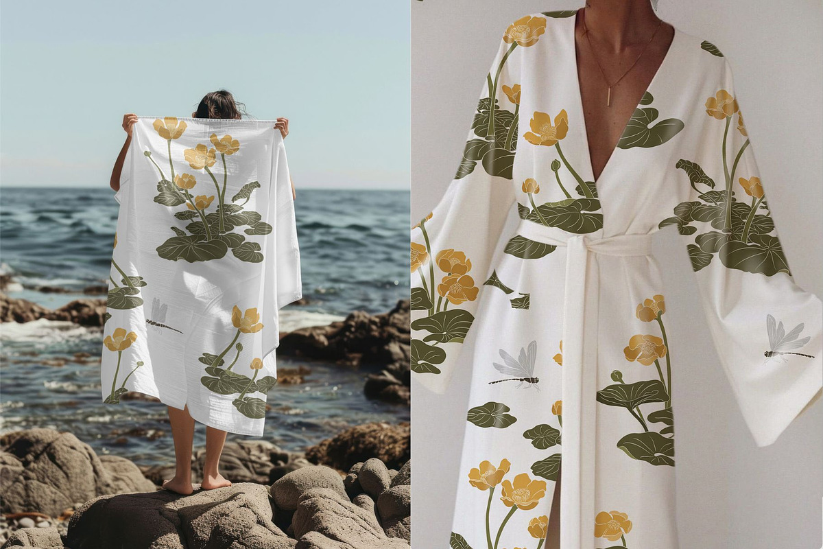 Water Lilies and Dragonflies Pattern, a Pattern Graphic by MouseGrey (Photo 8 of 13)