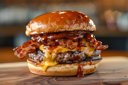 A delicious BBQ bacon cheeseburger w, a Photo by Iftikhar Alam