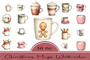 Christmas Mugs Watercolor Clipart, an Illustration by CrexoraLab (Thumbnail 2 of 5)
