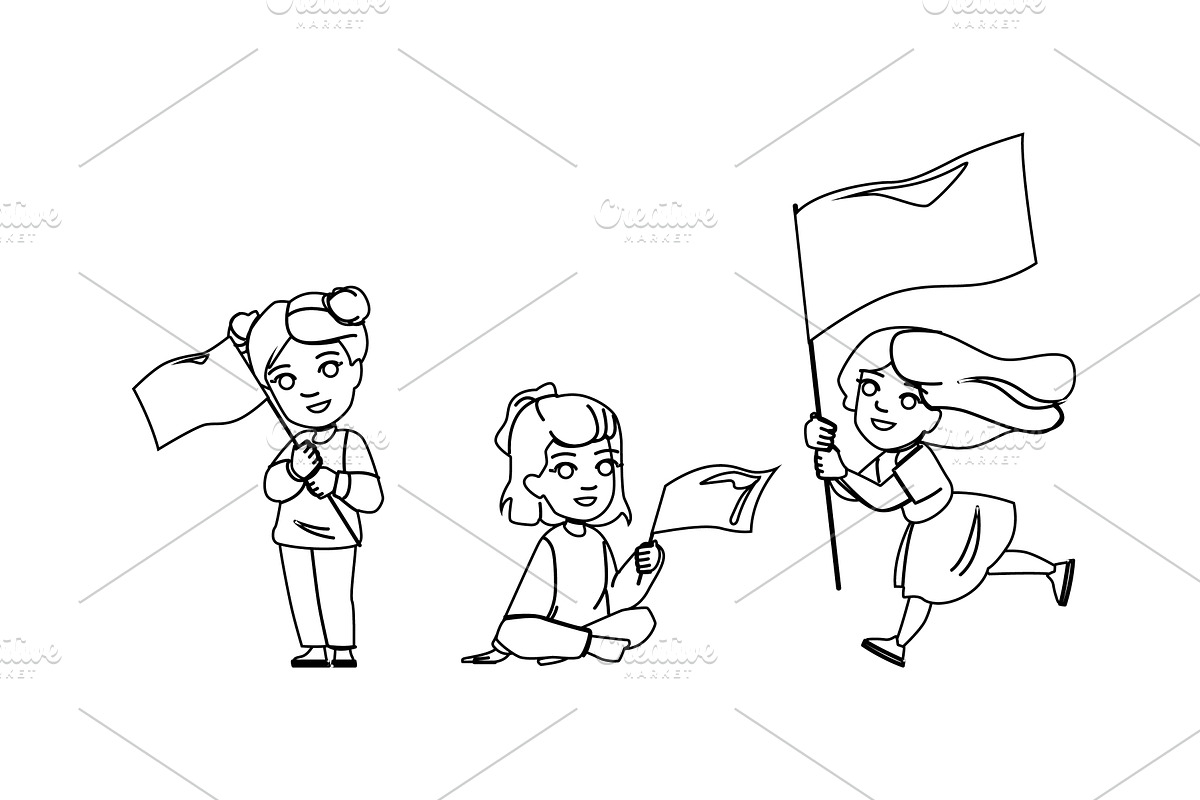 happy kid girl flag vector, a Person Illustration by pikepicture