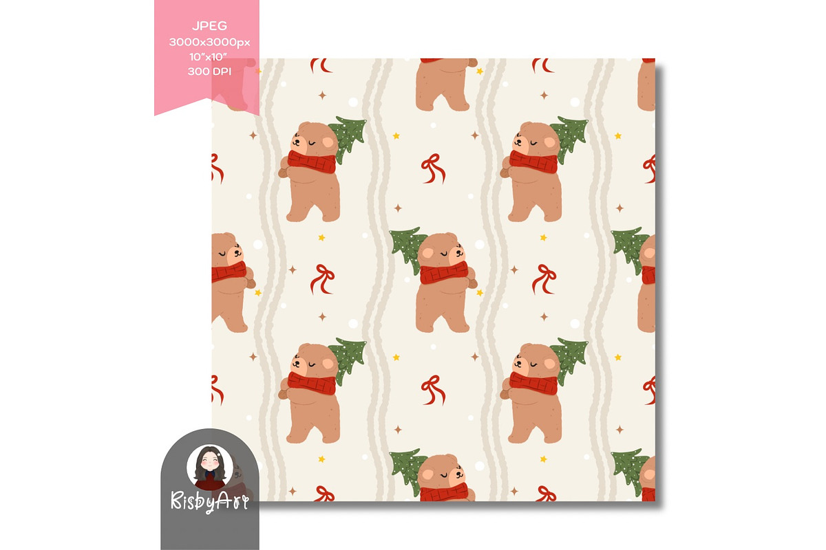 Coquette Christmas Bear Pattern, a Pattern Graphic by KisbyArt (Photo 3 of 3)