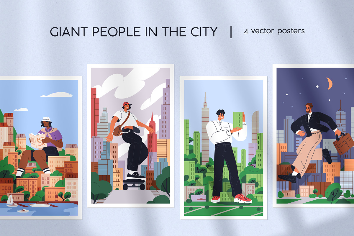 Giant people in city. Urban cards, a Person Illustration by Good Studio (Photo 1 of 5)