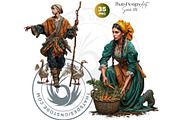 Medieval peasants clipart set, a Person Illustration by ThatsDesignArt (Thumbnail 10 of 10)