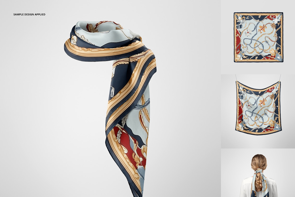 85x85cm Silk Scarf Mockup Set, a Mask Mockup by creatsy5 (Photo 3 of 7)