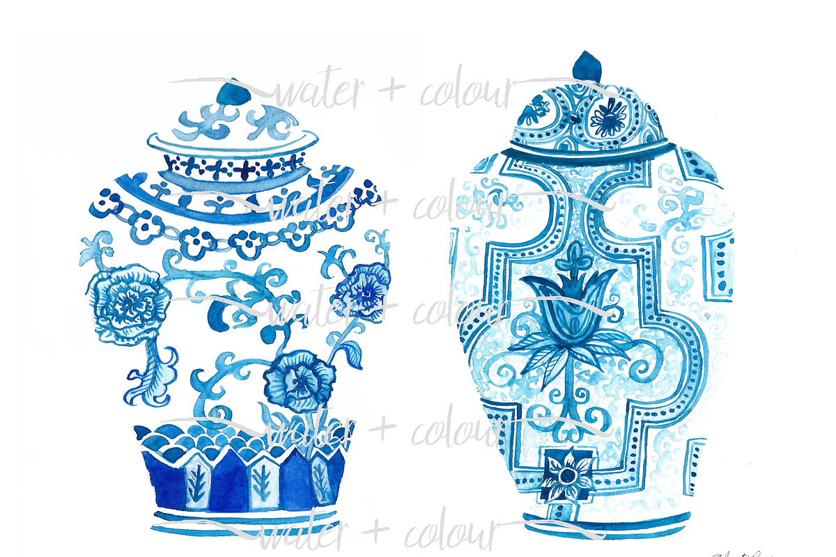 Downloadable ginger jar duo, an Illustration by water + colour