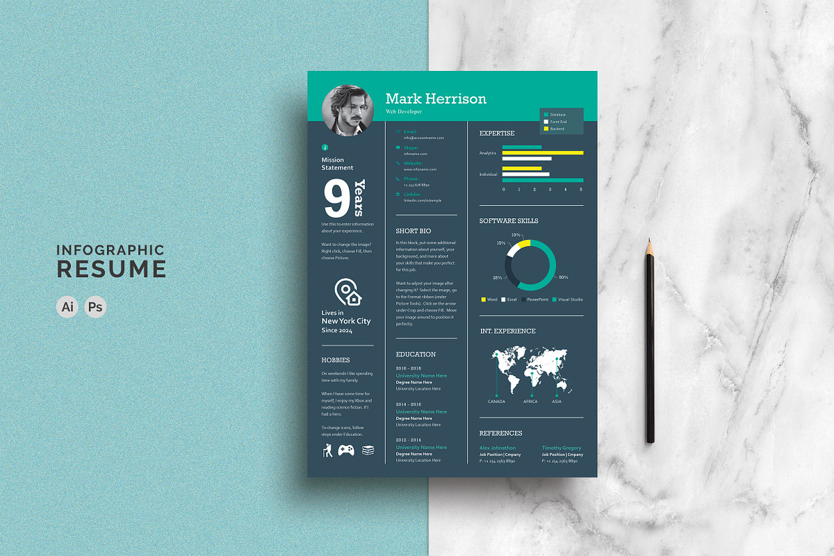 Infographic Resume/CV, a Resume Template by ResumeDevisers (Photo 1 of 4)