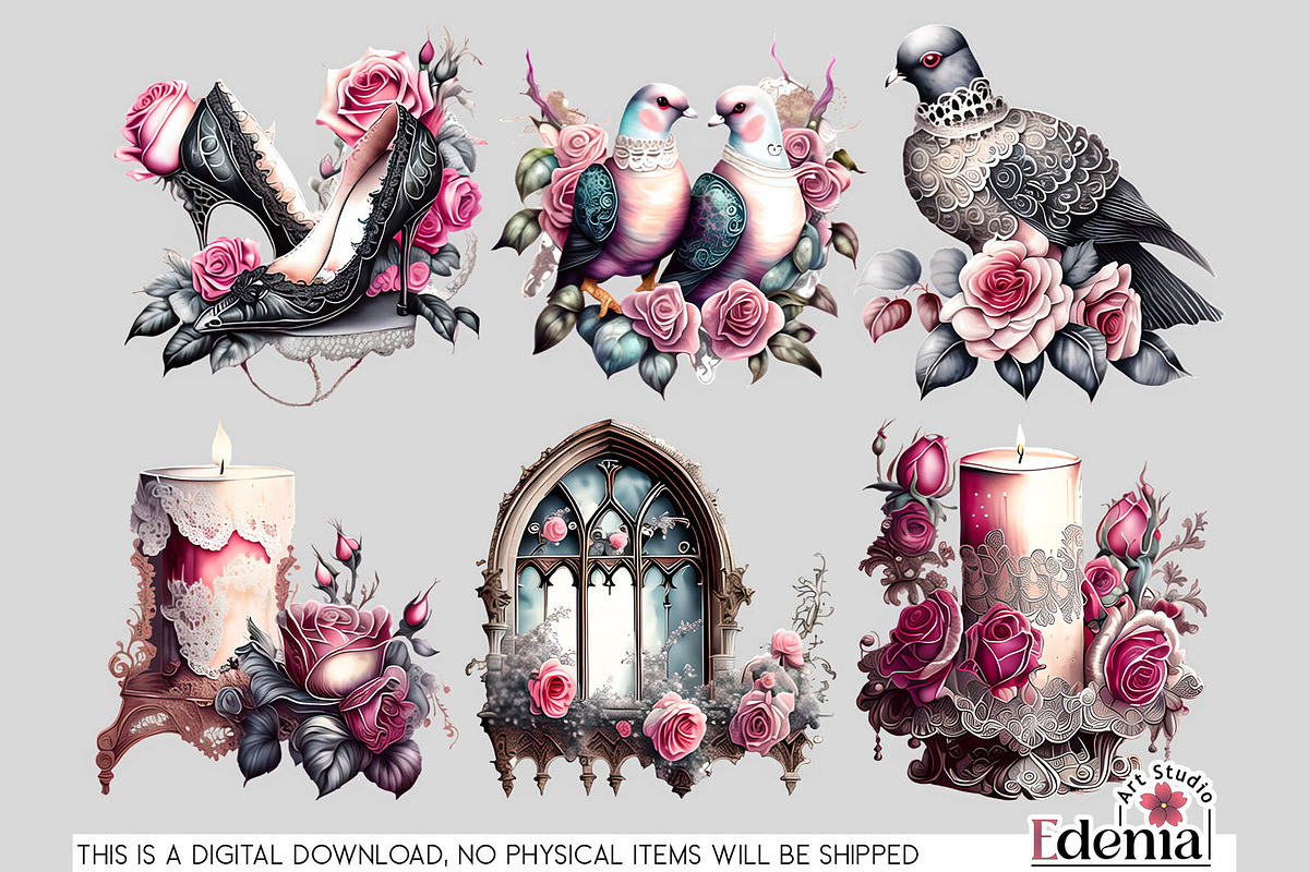 Victorian Gothic Wedding #1 Cliparts, a Seasonal Illustration by EdeniaArtStudio (Photo 9 of 10)