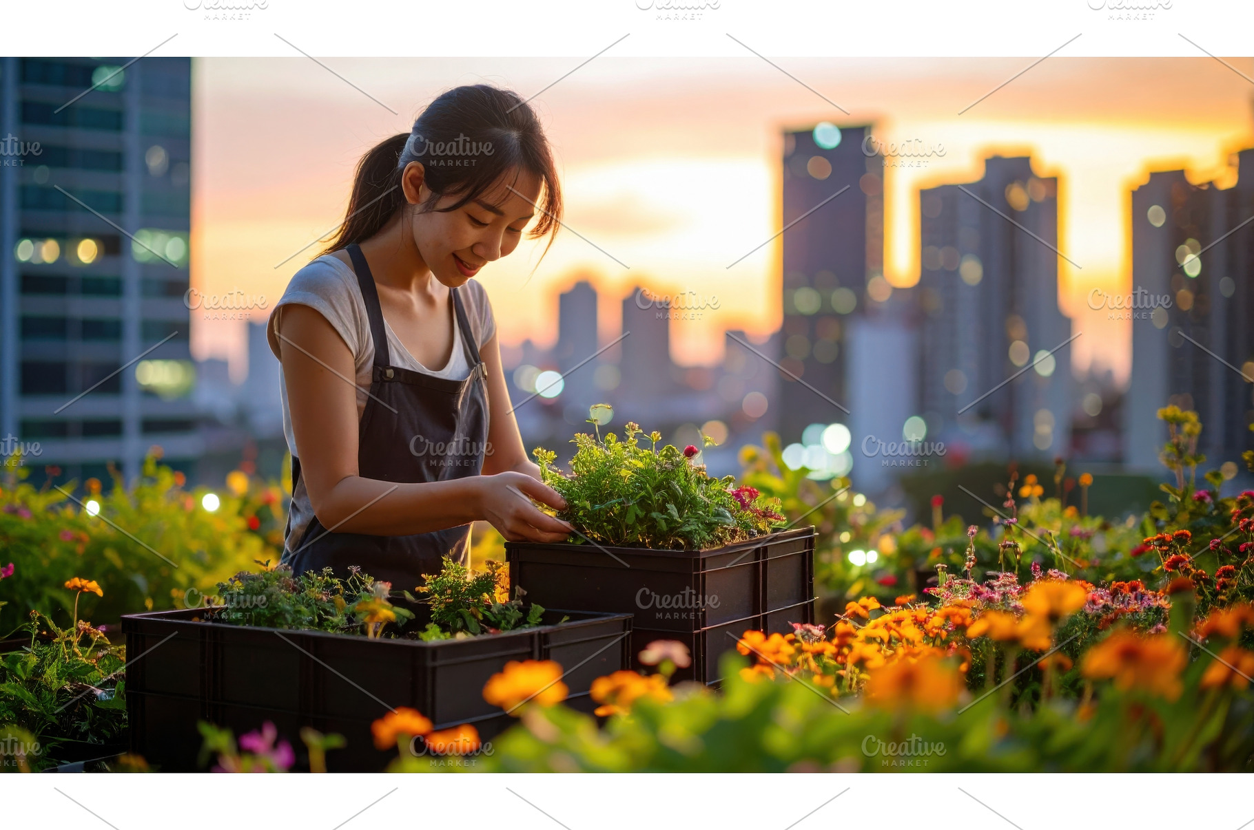 Young woman gardening on a rooftop, a Nature Photo by Igor Tichonow