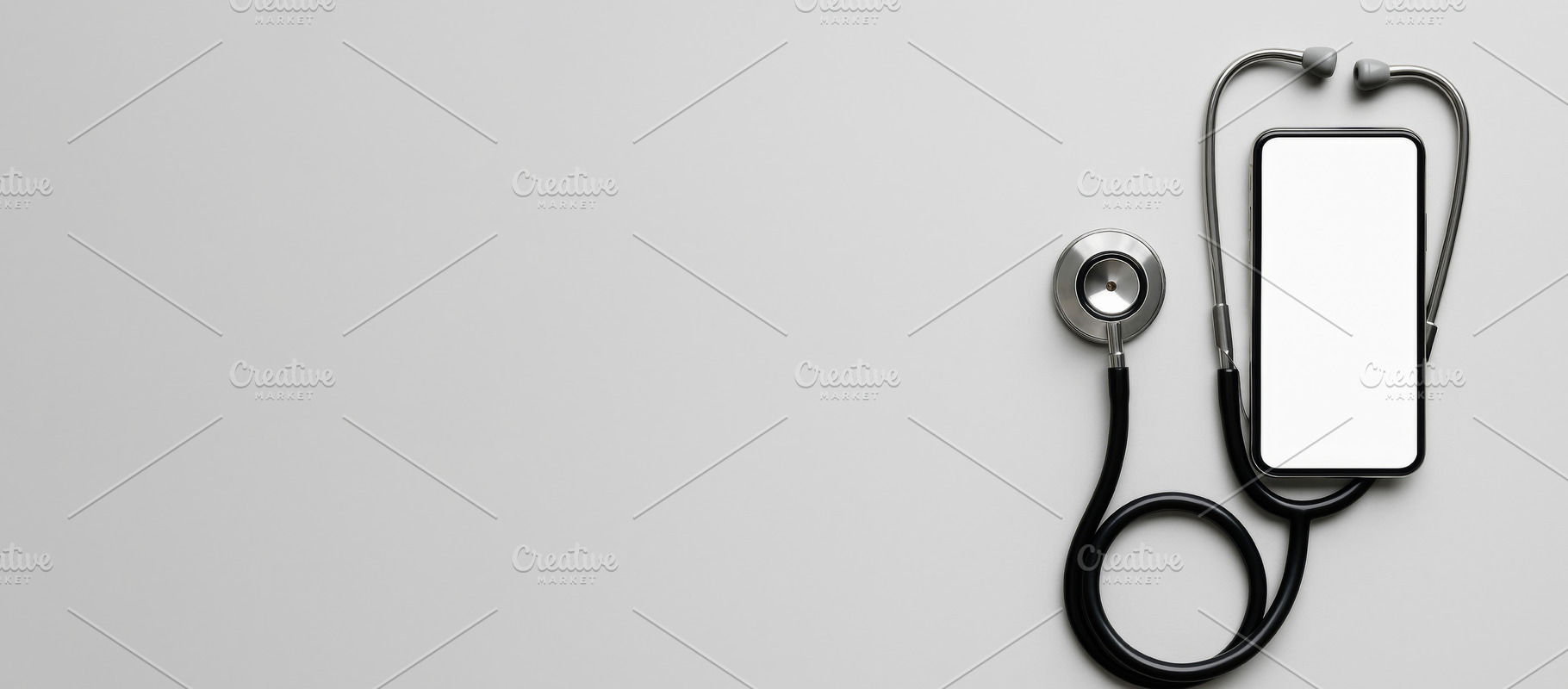 Stethoscope and smartphone on gray b, a Photo by Dvoevnore photos