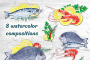 Watercolor sea food and spices, a Food Illustration by Darka_Podarka (Thumbnail 4 of 8)