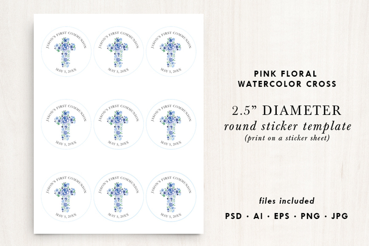 Blue Floral Cross Invitation, an Invitation Template by La Bella Rue (Photo 2 of 4)
