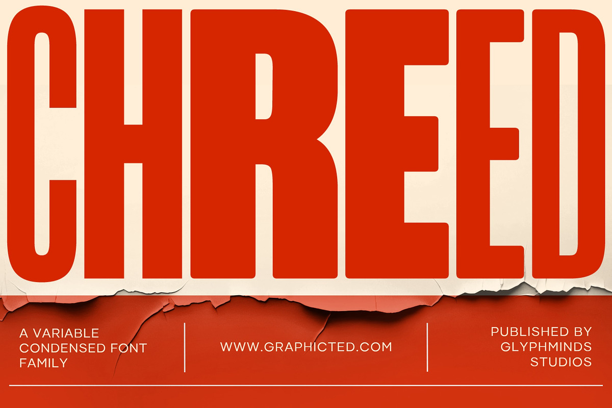 Chreed: 36 Dynamic Styles, a Sans Serif Font by Glyphminds Studios (Photo 1 of 11)