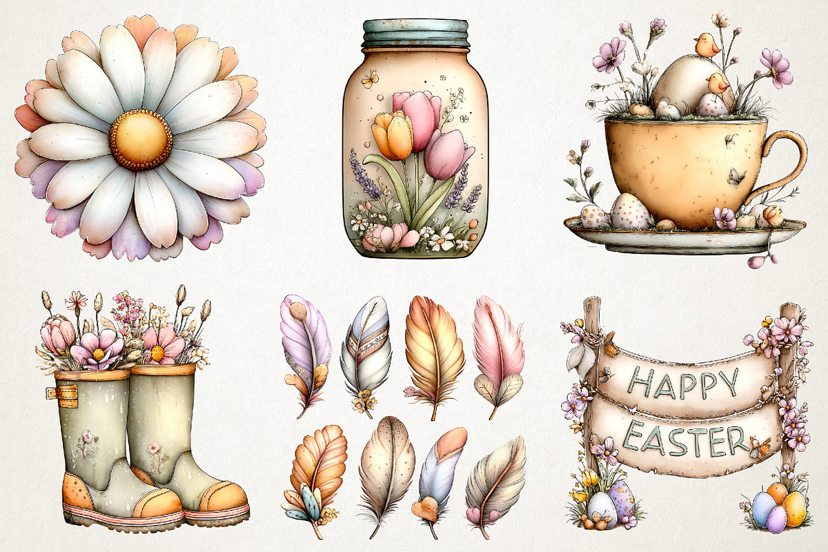 Boho Pastel Easter Clipart Bundle, an Illustration by RobertsArt (Photo 6 of 6)