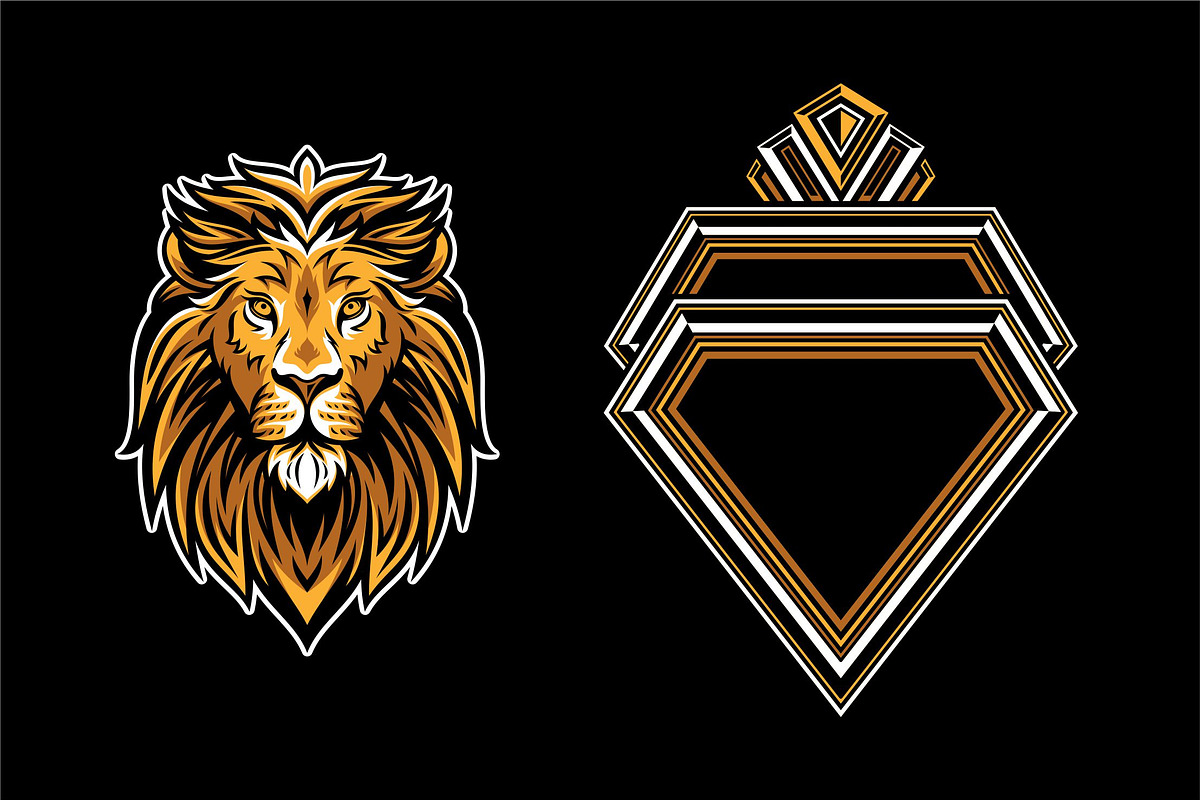 Lion Head with Geometric Badge, an Animal Illustration by weervector (Photo 2 of 4)