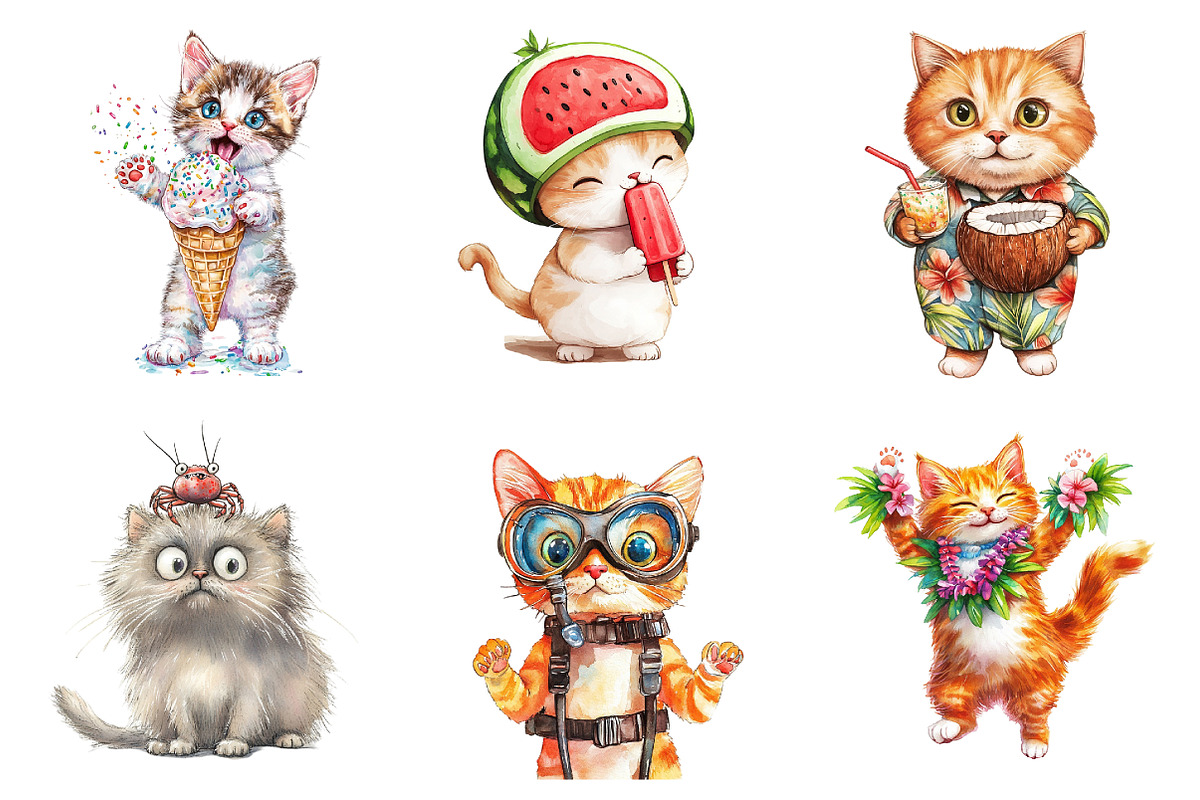 Funny Summer Cats, an Illustration by DreamArtGraphic (Photo 2 of 4)