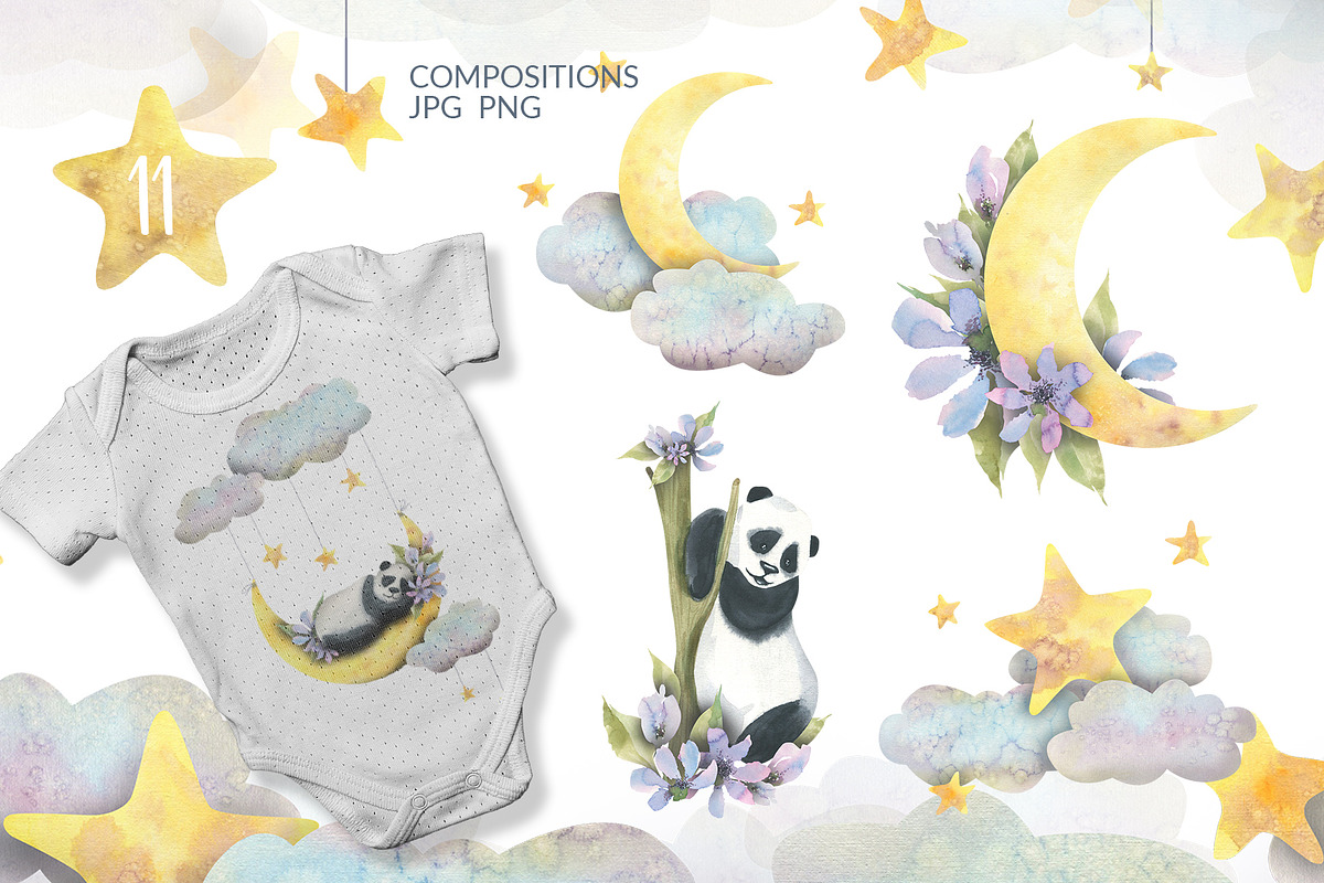 Pandas & Moon Dreamy Watercolor, an Animal Illustration by NATASHA CHU (Photo 3 of 13)