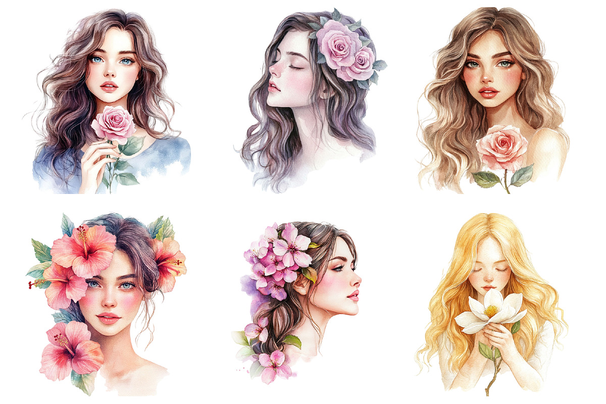 Beautiful Girl with Flowers PNG, an Illustration by SinaCreation (Photo 3 of 5)