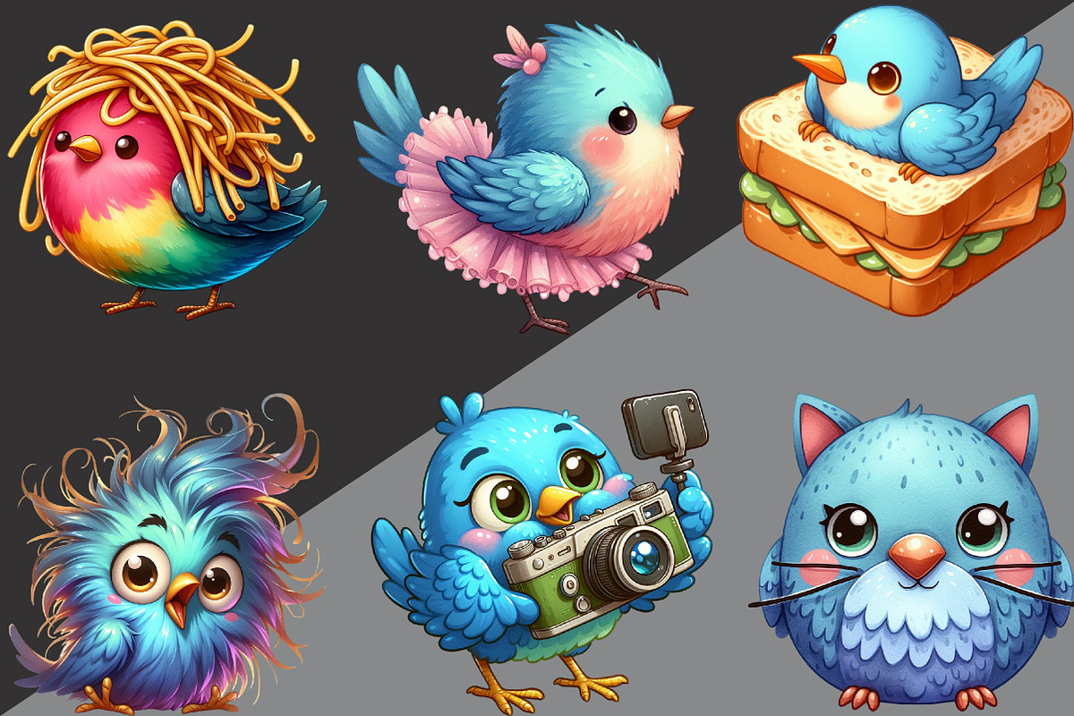 Watercolor Funny Bird Clipart, an Illustration by Black Bird Studio (Photo 6 of 6)