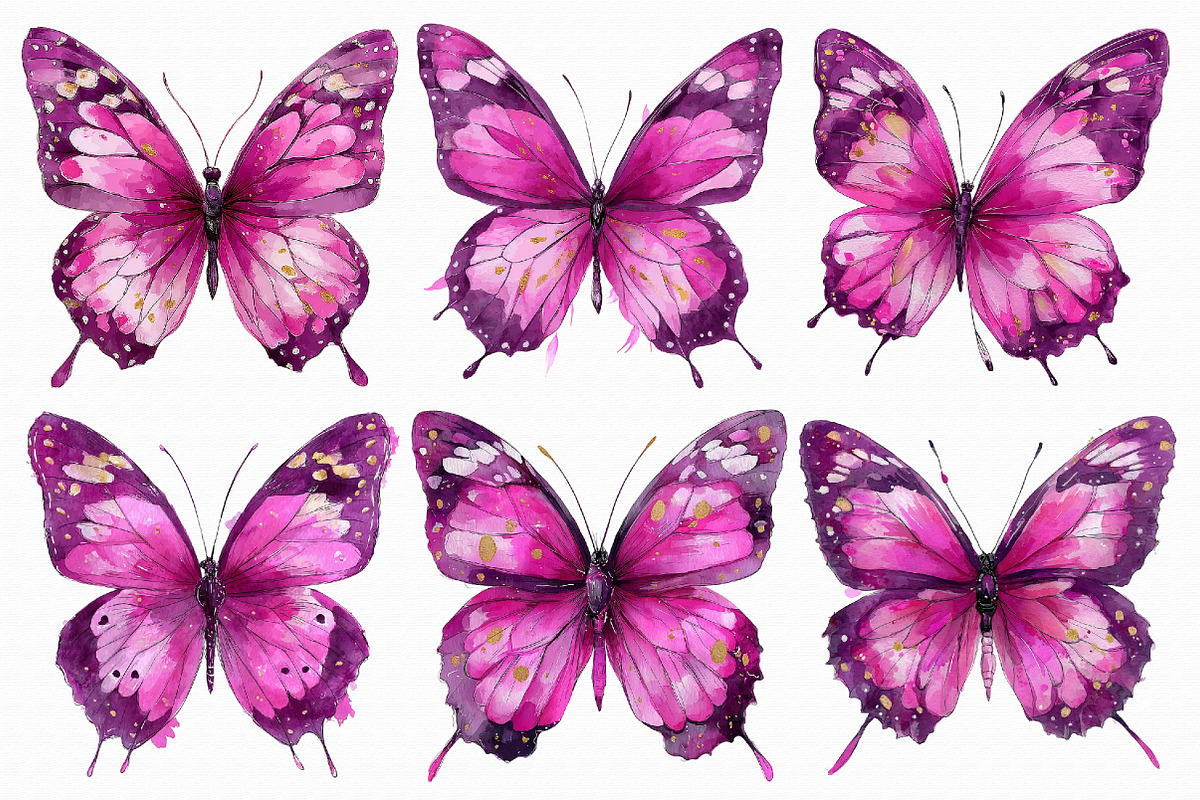 Watercolor Pink Butterfly Clipart, an Illustration by Libby Wishes (Photo 4 of 5)