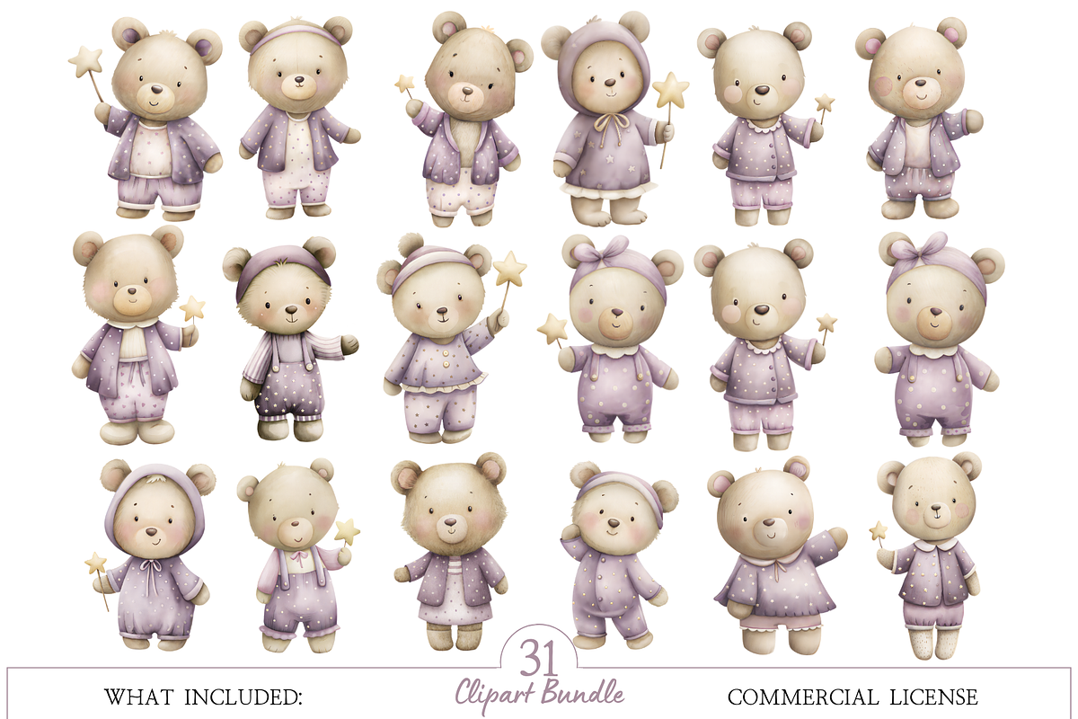 Dreamy Bear Clipart Set, an Illustration by MockupWizard (Photo 2 of 5)