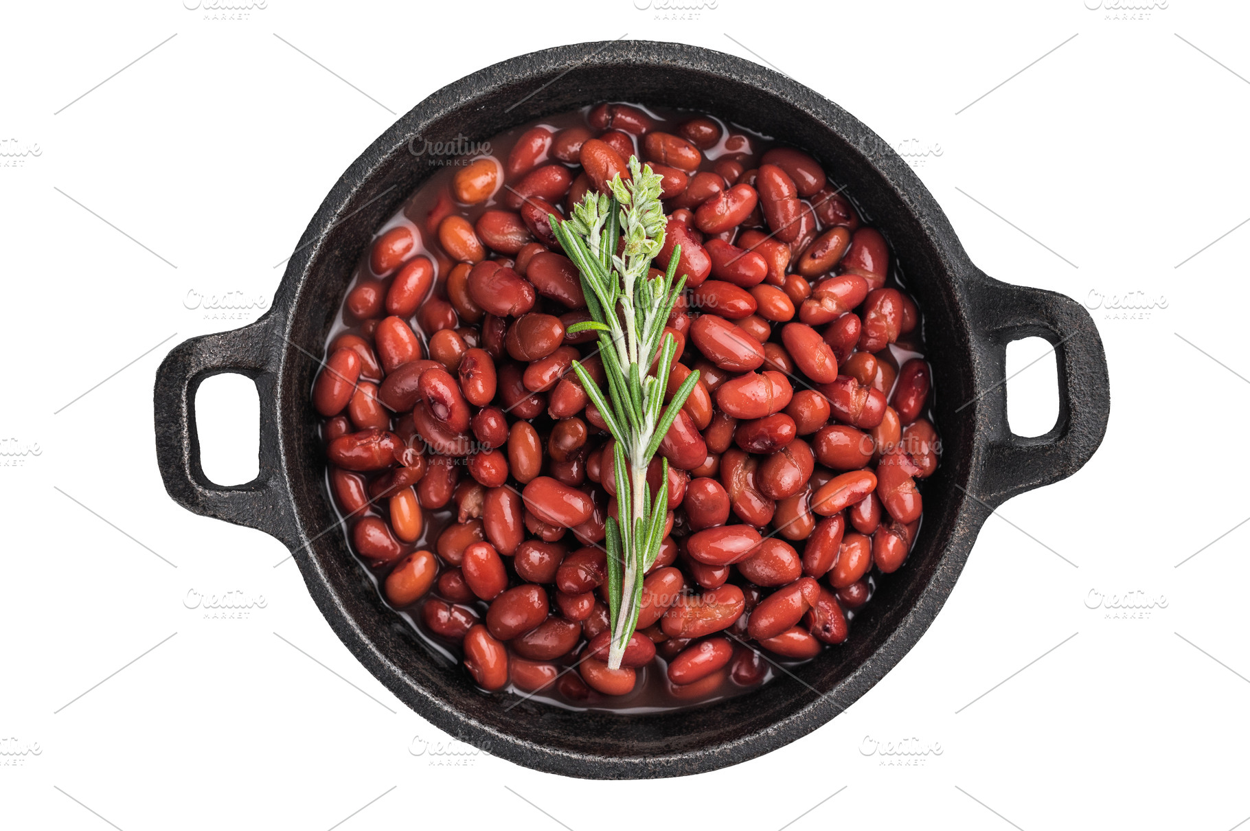 Red kidney beans with a sprig of rosemary in a cast iron pan. Ov, a Food & Drink Photo by composter-box@mail.ru