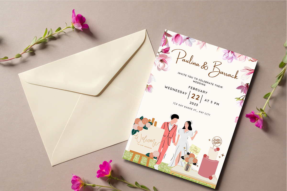 12 Simple Floral Wedding Invitations, an Invitation Template by WynterLife Studio (Photo 2 of 7)