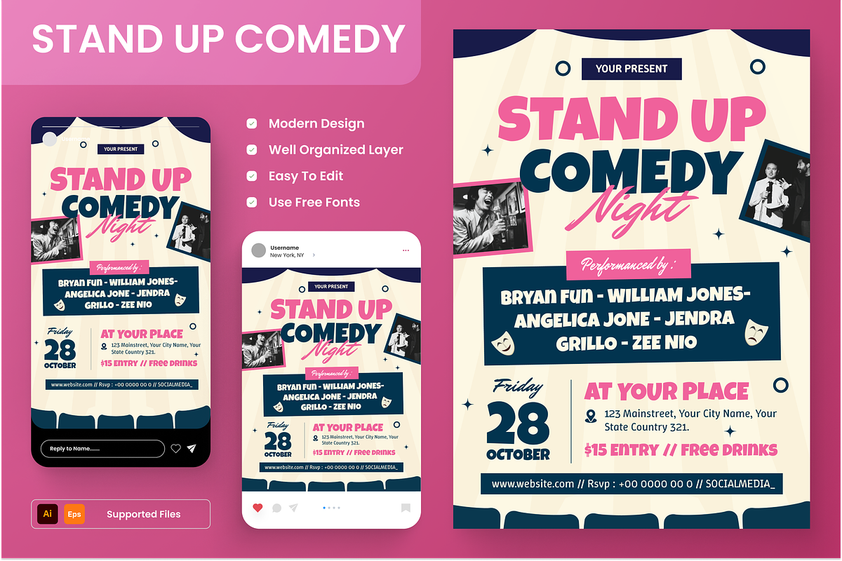Stand Up Comedy Flyer Set, a Flyer Template by Annora Studio (Photo 1 of 6)
